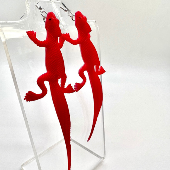 Large Lizard Earrings  - Animal Earrings - Gecko Earrings - Chameleon Earrings - Picture 1 of 10
